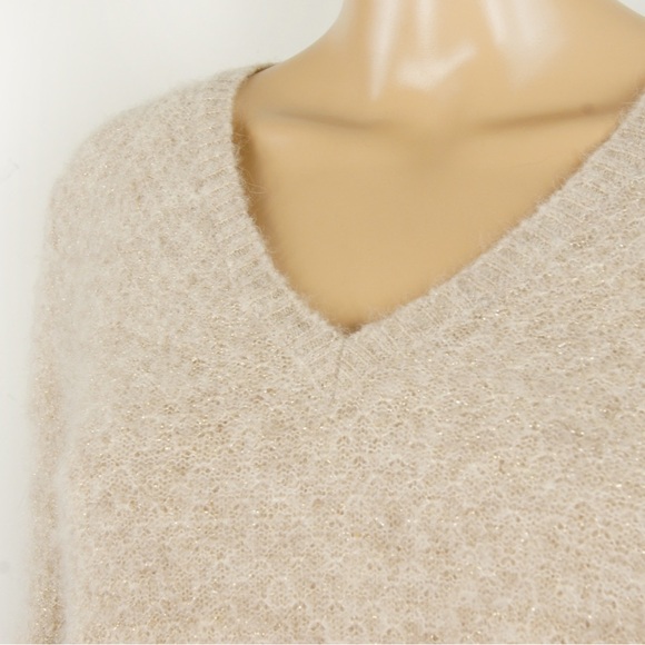 Comptoir Des Cotonniers Cream Metallic Gold Knit Alpaca Wool V Neck Sweater - Picture 2 of 3